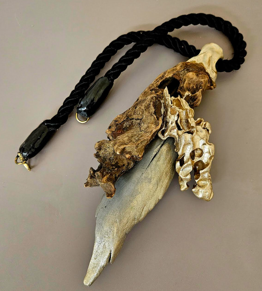 Mixed Driftwood Sculpted Artisan Unisex Pendant with Satin Rope