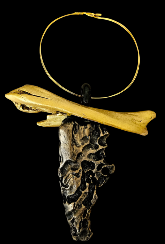 Architectual Driftwood Statement Pendant With A Multi-Wire Torc
