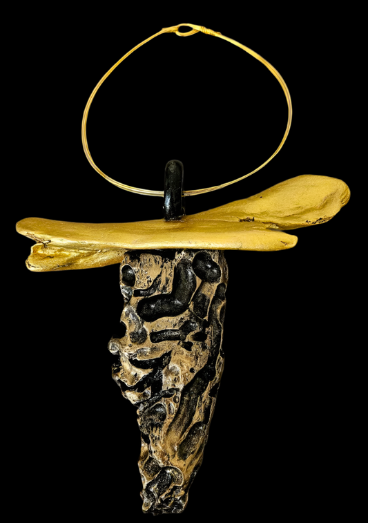 Architectual Driftwood Statement Pendant With A Multi-Wire Torc