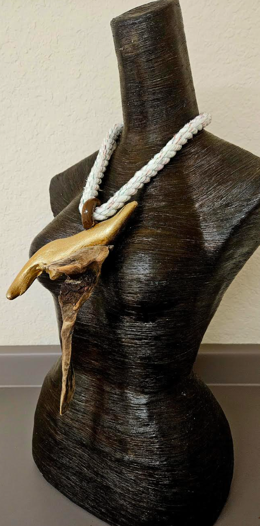 Unisex Gold Metallic & Natural Driftwood Rope Chest Piece - Avant Garde