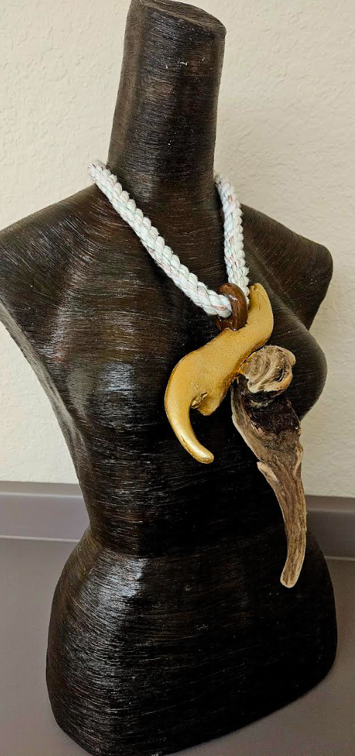 Unisex Gold Metallic & Natural Driftwood Rope Chest Piece - Avant Garde