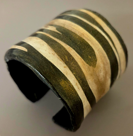 African Inspired Abstract Zebra Print Hand Sculpted Cuff - Plus Size