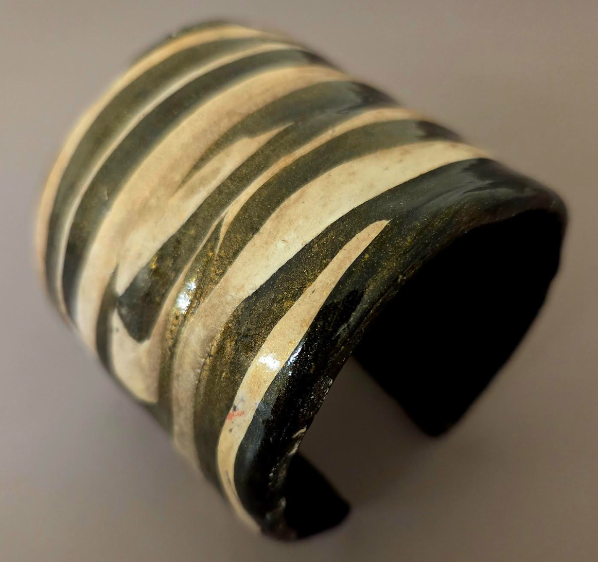 African Inspired Abstract Zebra Print Hand Sculpted Cuff - Plus Size