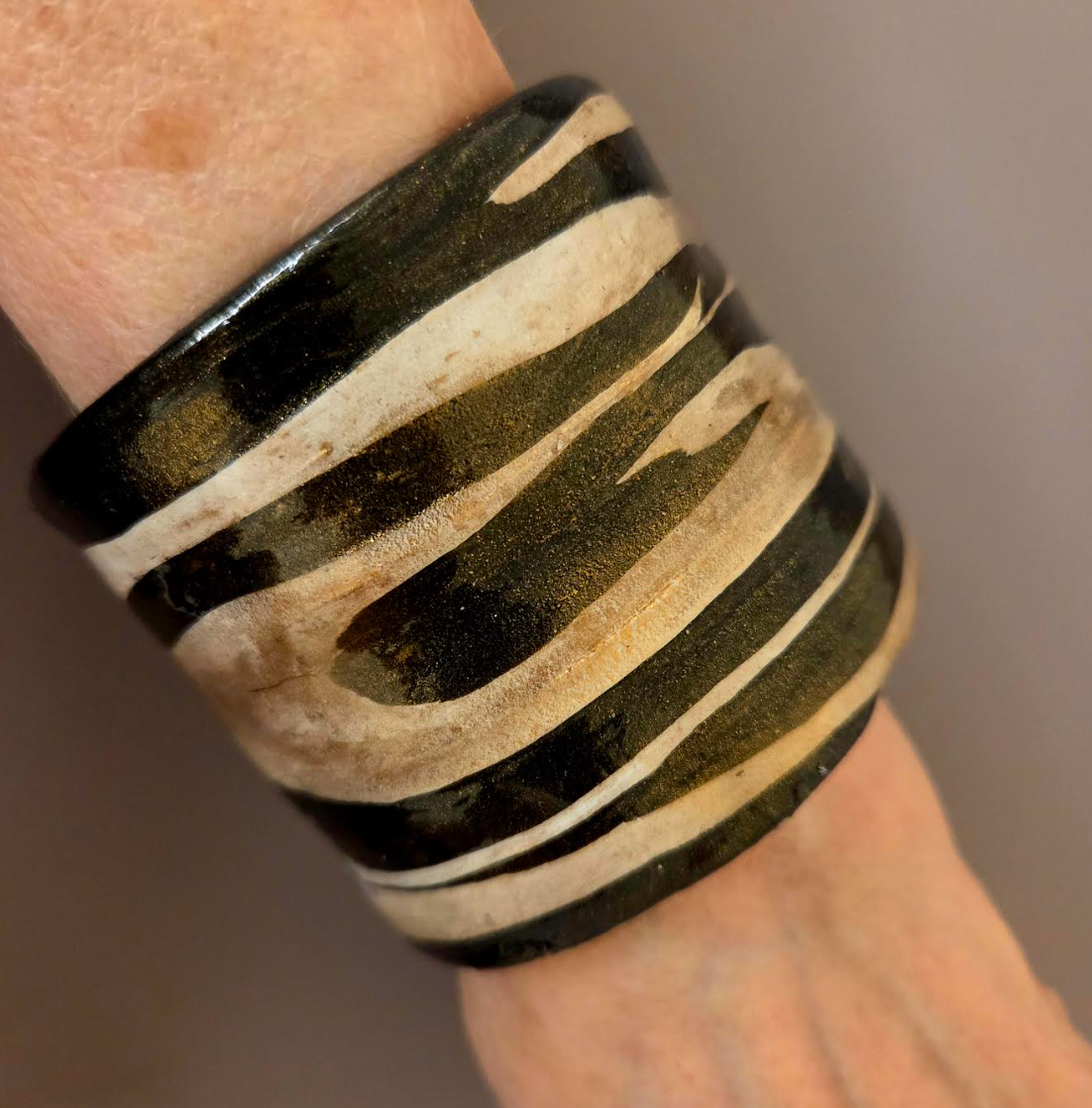 African Inspired Abstract Zebra Print Hand Sculpted Cuff - Plus Size