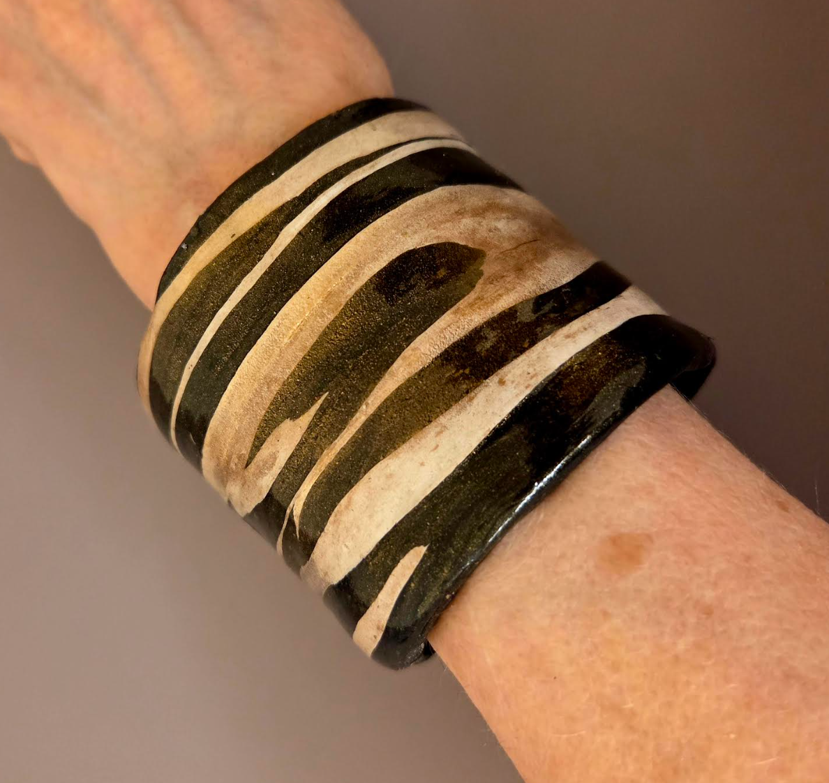African Inspired Abstract Zebra Print Hand Sculpted Cuff - Plus Size