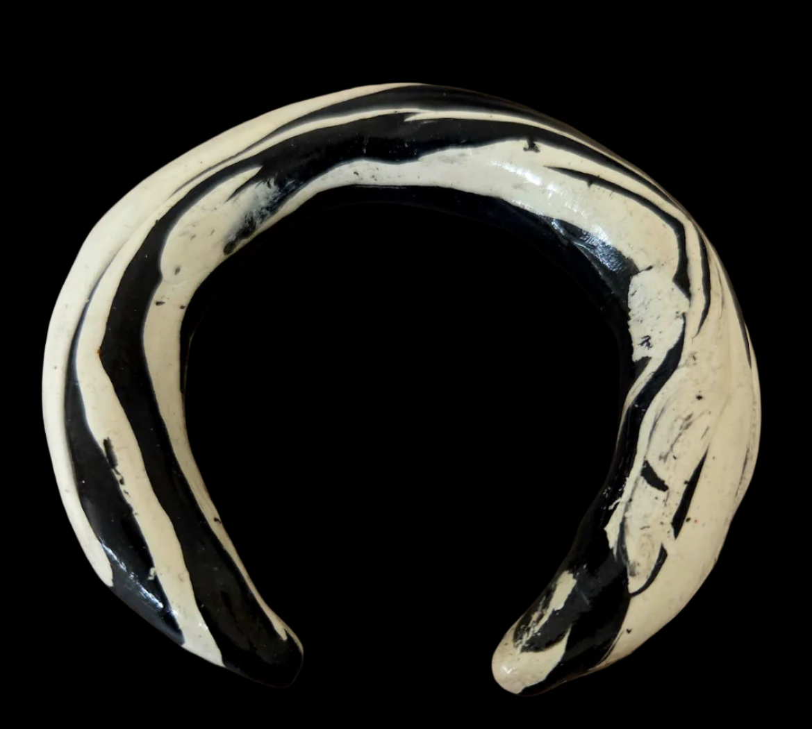 Black and White Hand Sculpted Zebra Print Bangle - Animal Print