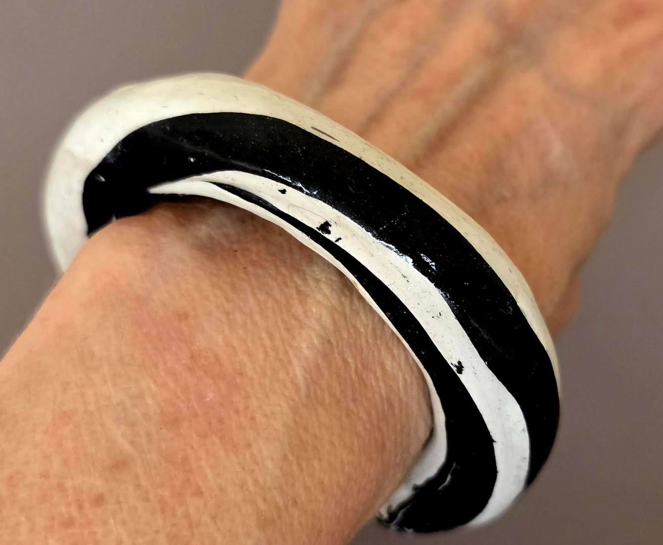 Black and White Hand Sculpted Zebra Print Bangle - Animal Print