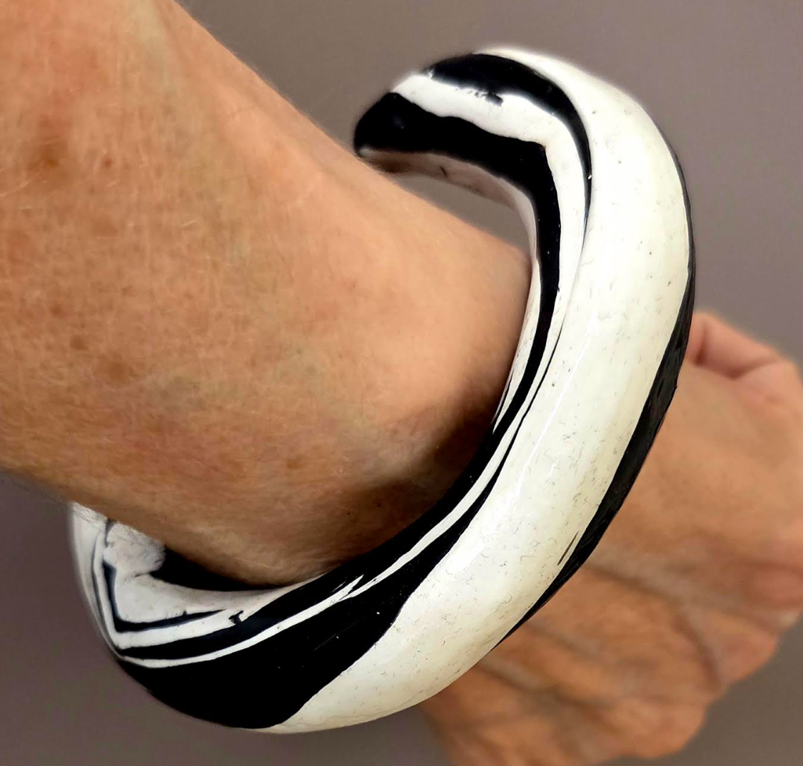 Black and White Hand Sculpted Zebra Print Bangle - Animal Print