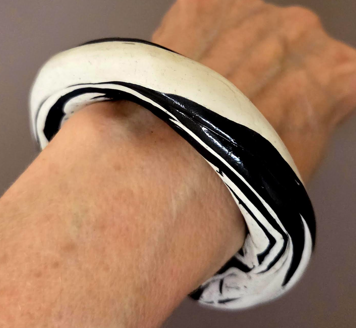 Black and White Hand Sculpted Zebra Print Bangle - Animal Print