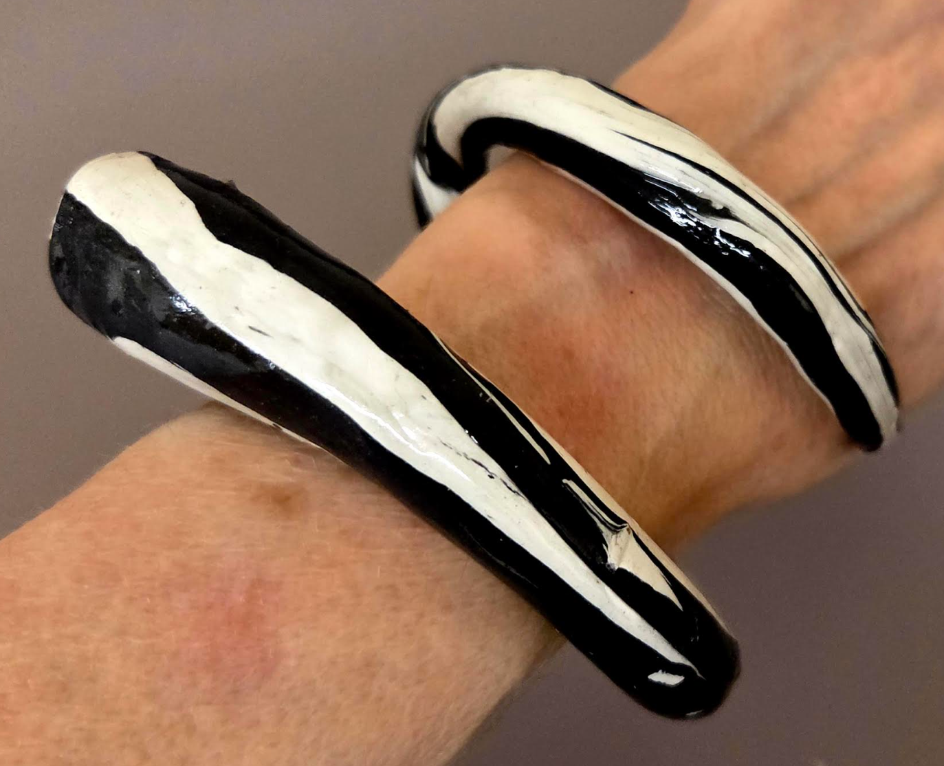 Hand Sculpted & Caned Zebra Snake Serpent Cuff - Bold Dramatic