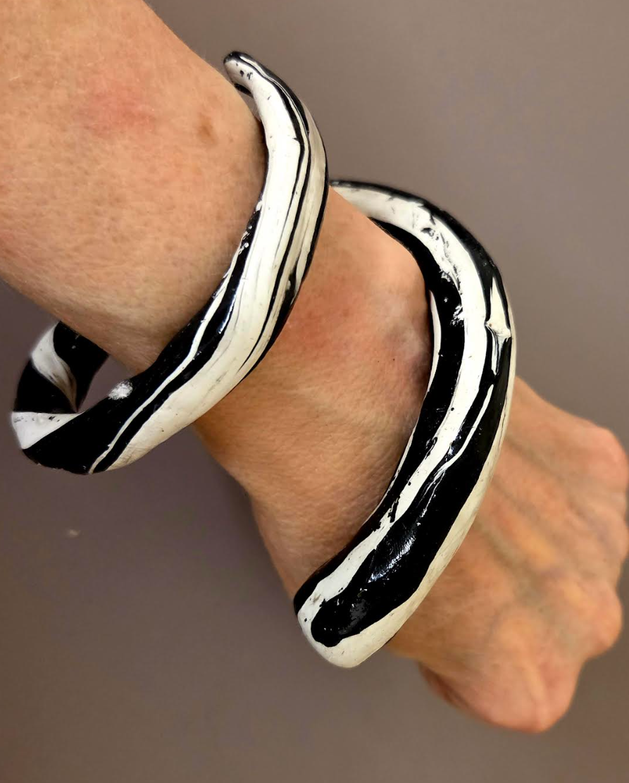 Hand Sculpted & Caned Zebra Snake Serpent Cuff - Bold Dramatic