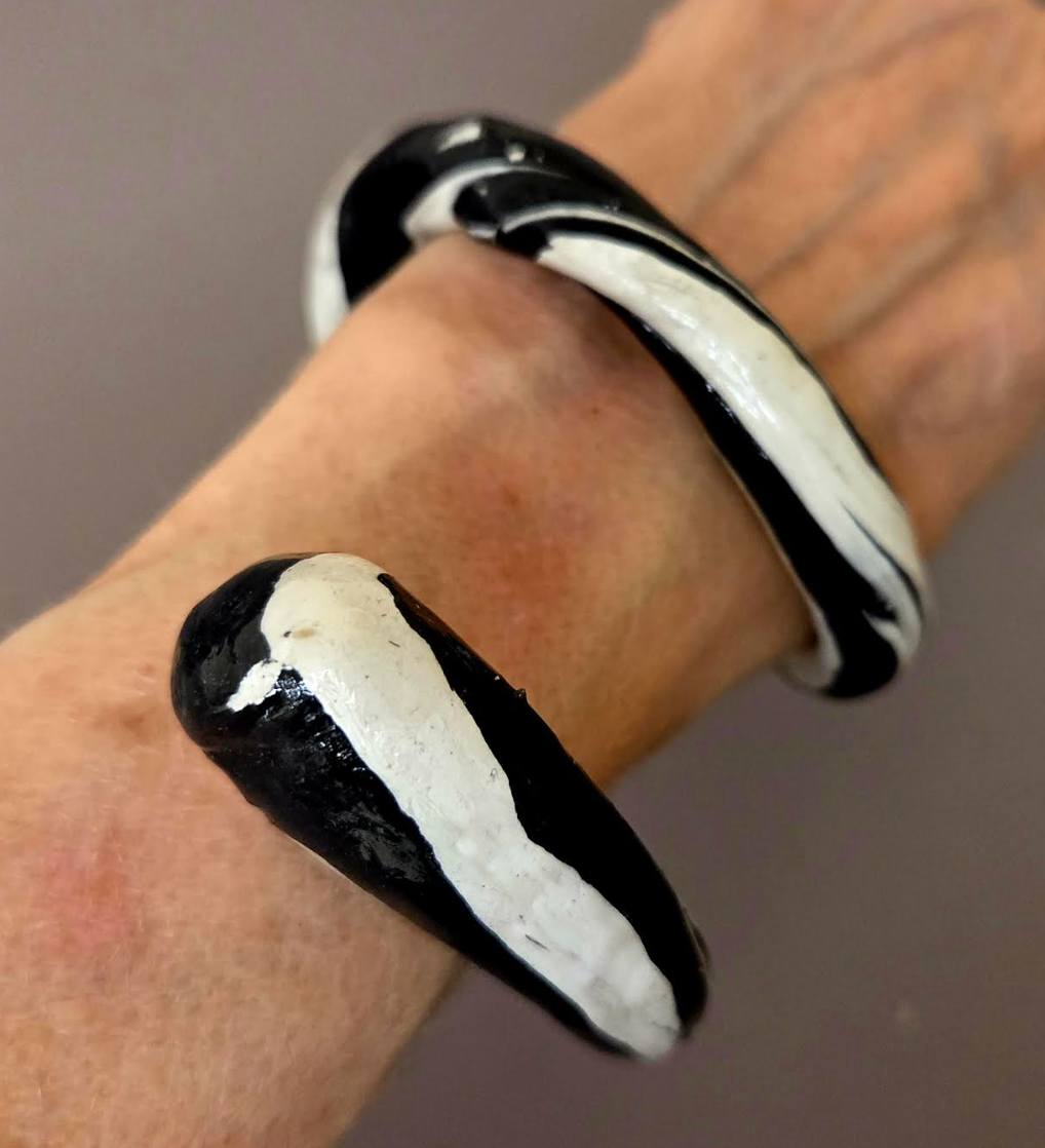Hand Sculpted & Caned Zebra Snake Serpent Cuff - Bold Dramatic