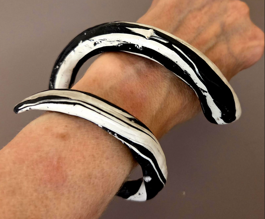 Hand Sculpted & Caned Zebra Snake Serpent Cuff - Bold Dramatic