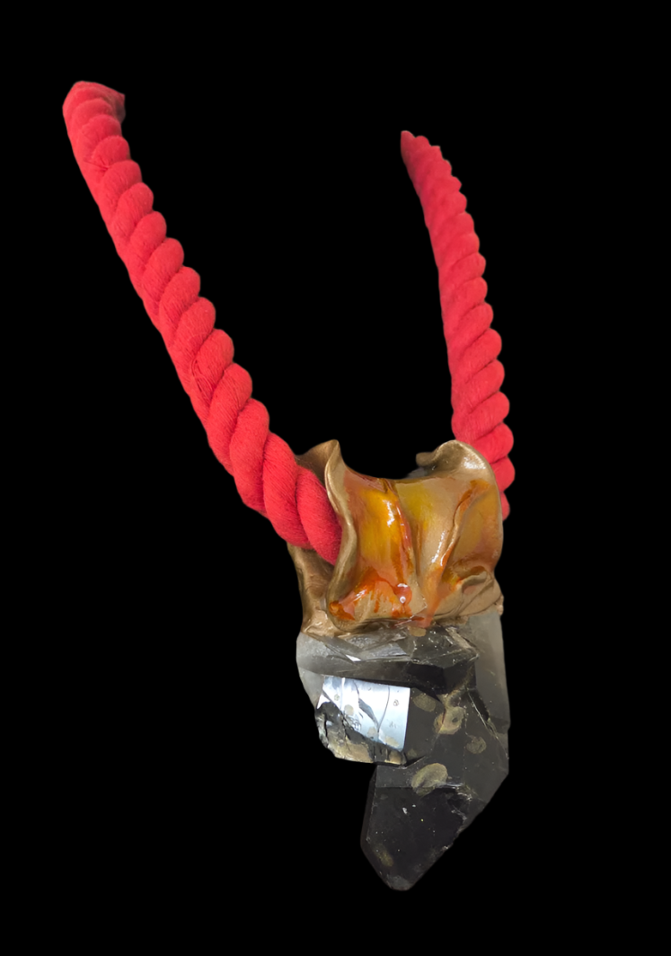 Rough Smoky Quartz Hand Sculpted Pendant & Burnt Orange Rope - Unisex