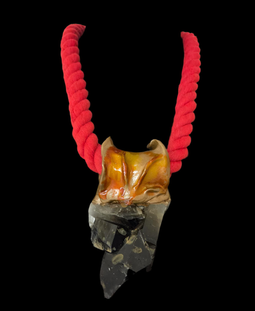 Rough Smoky Quartz Hand Sculpted Pendant & Burnt Orange Rope - Unisex