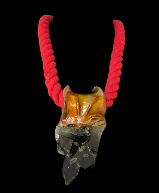 Rough Smoky Quartz Pendant on a Burnt Orange Cotton Rope