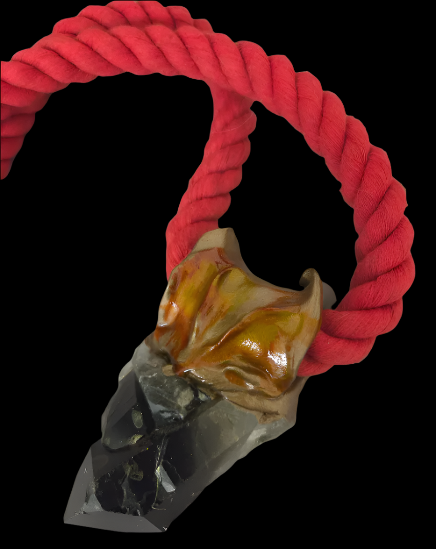 Rough Smoky Quartz Hand Sculpted Pendant & Burnt Orange Rope - Unisex