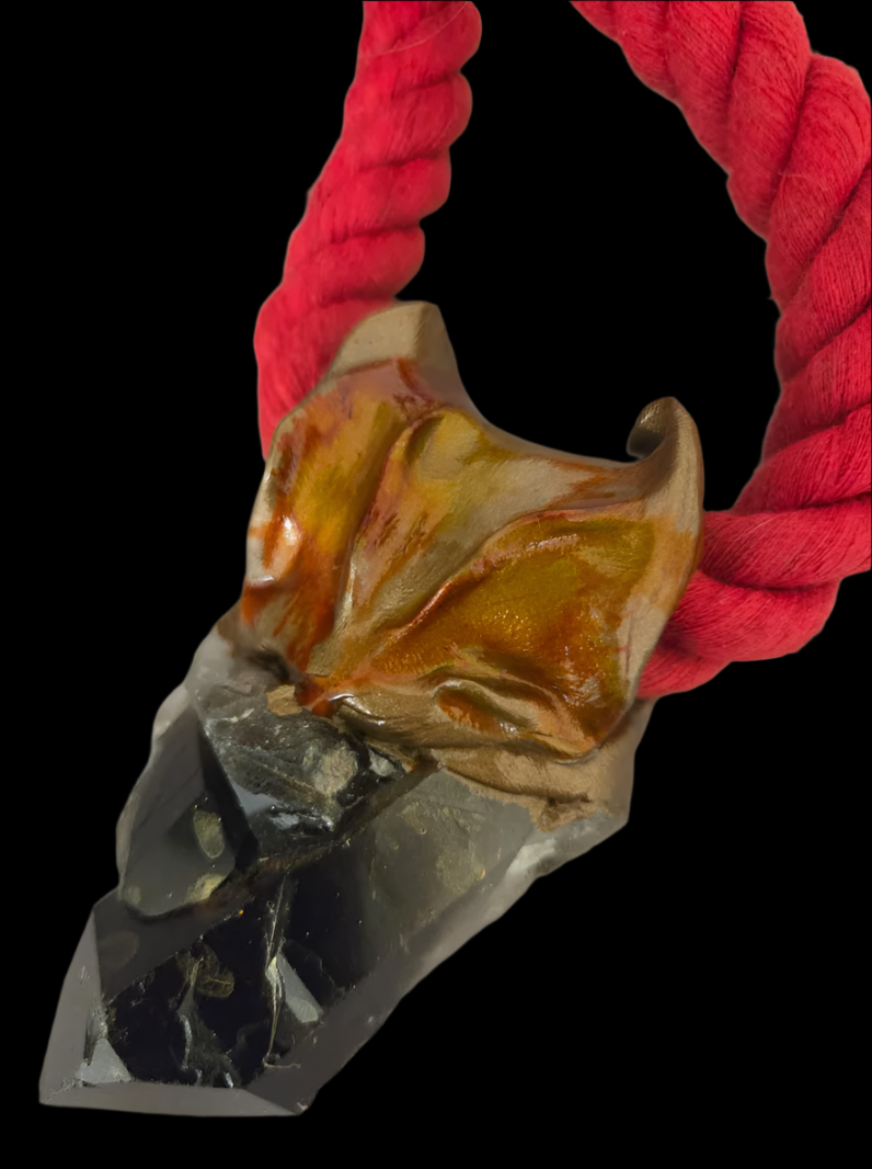 Rough Smoky Quartz Hand Sculpted Pendant & Burnt Orange Rope - Unisex