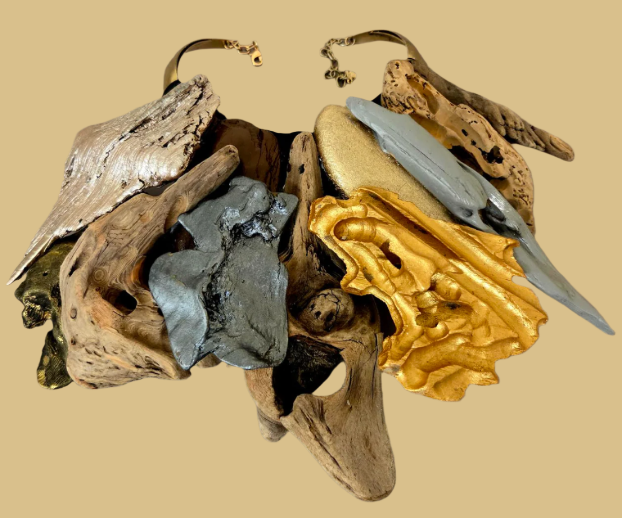 Mixed Sculpted Driftwood Haute Couture Statement Necklace - Earthy