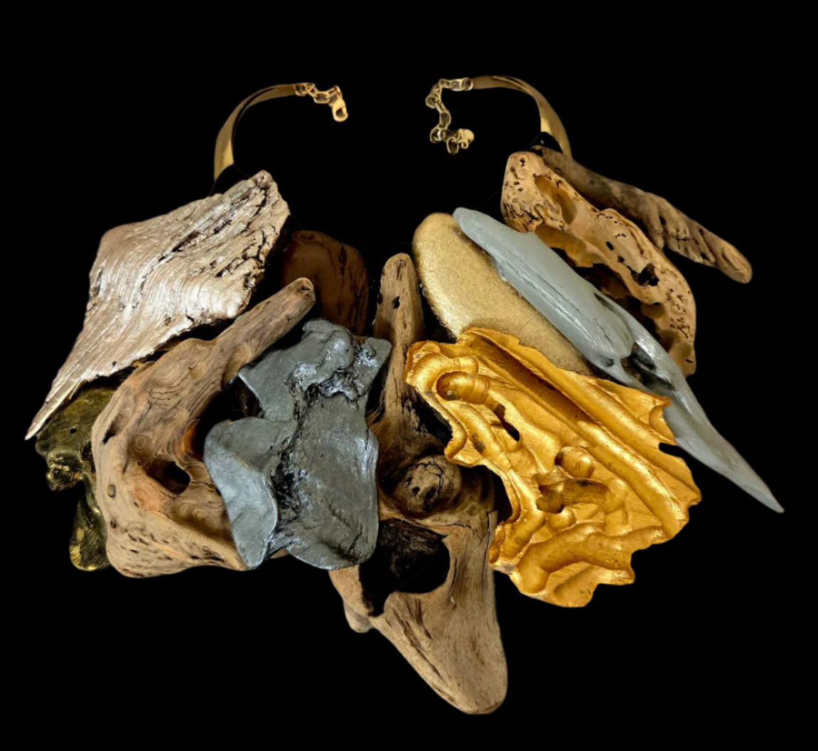Mixed Sculpted Driftwood Haute Couture Statement Necklace - Earthy