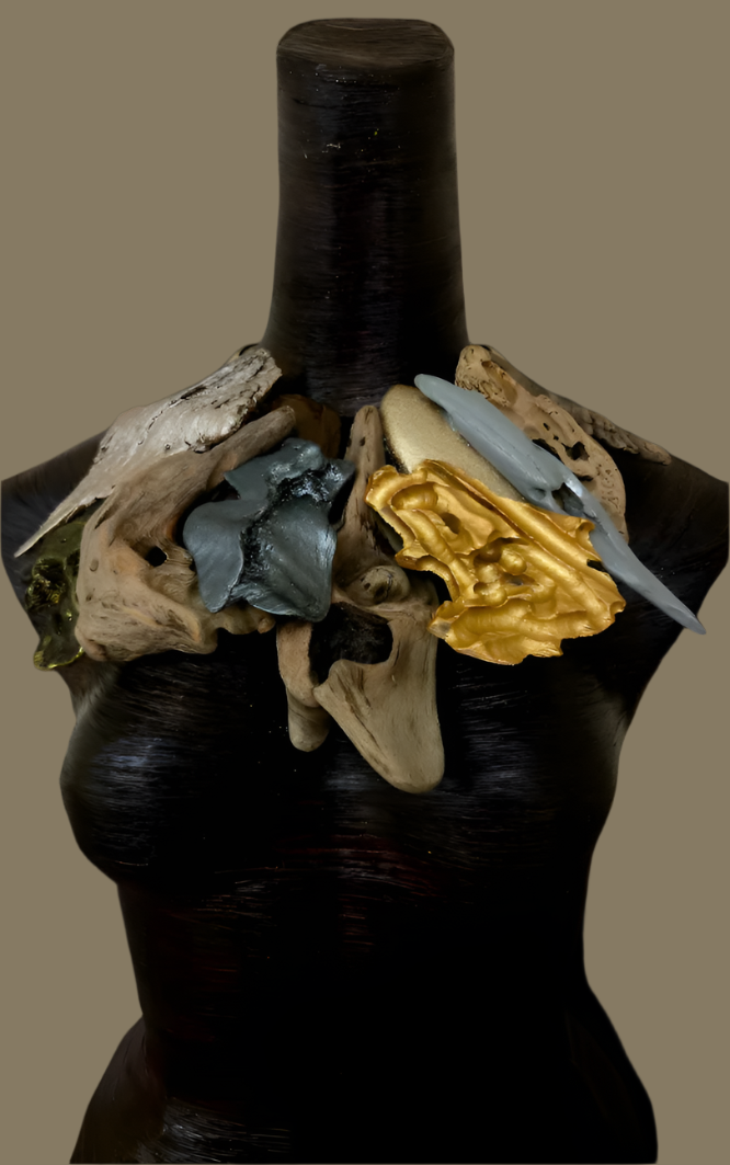 Mixed Sculpted Driftwood Haute Couture Statement Necklace - Earthy