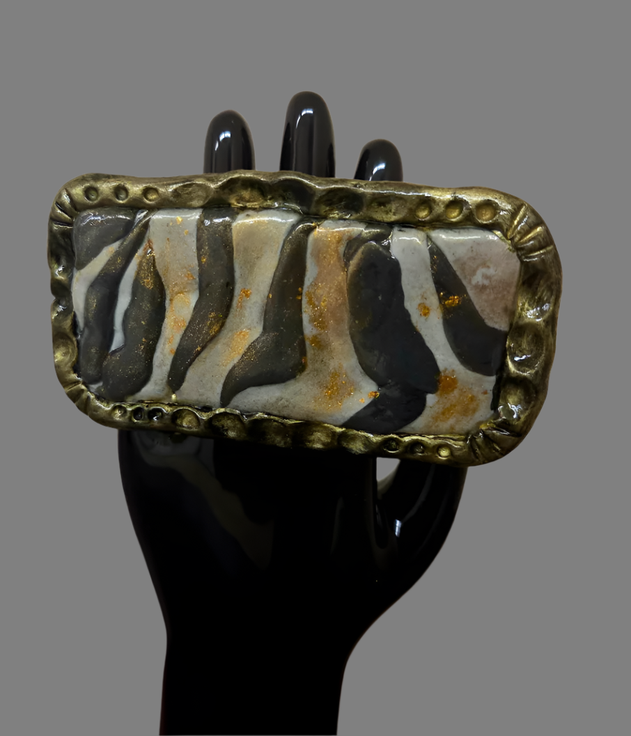 Sculpted & Caned Exotic Zebra Print Oversized Adjustable Hand Ring