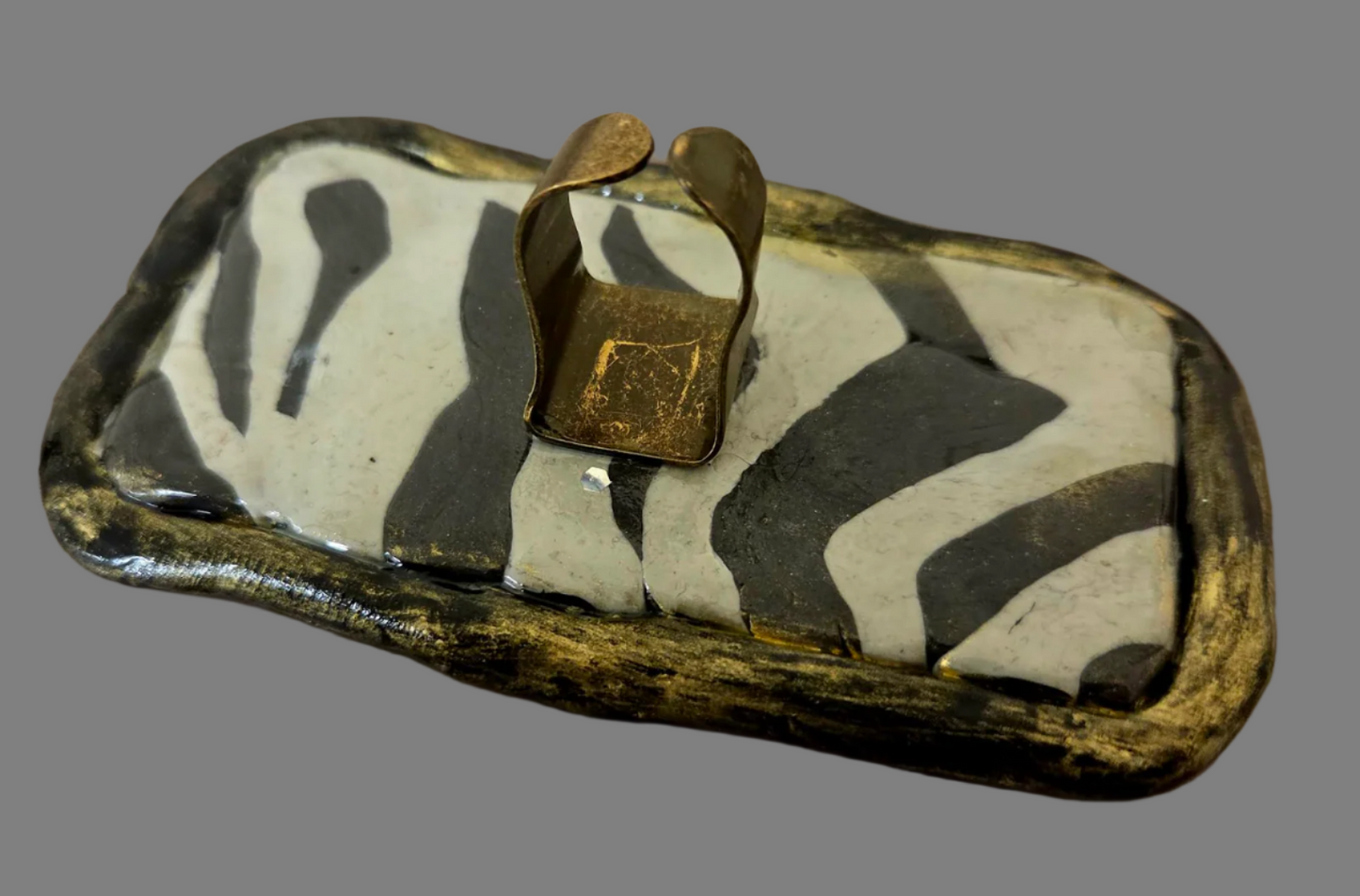 Sculpted & Caned Exotic Zebra Print Oversized Adjustable Hand Ring