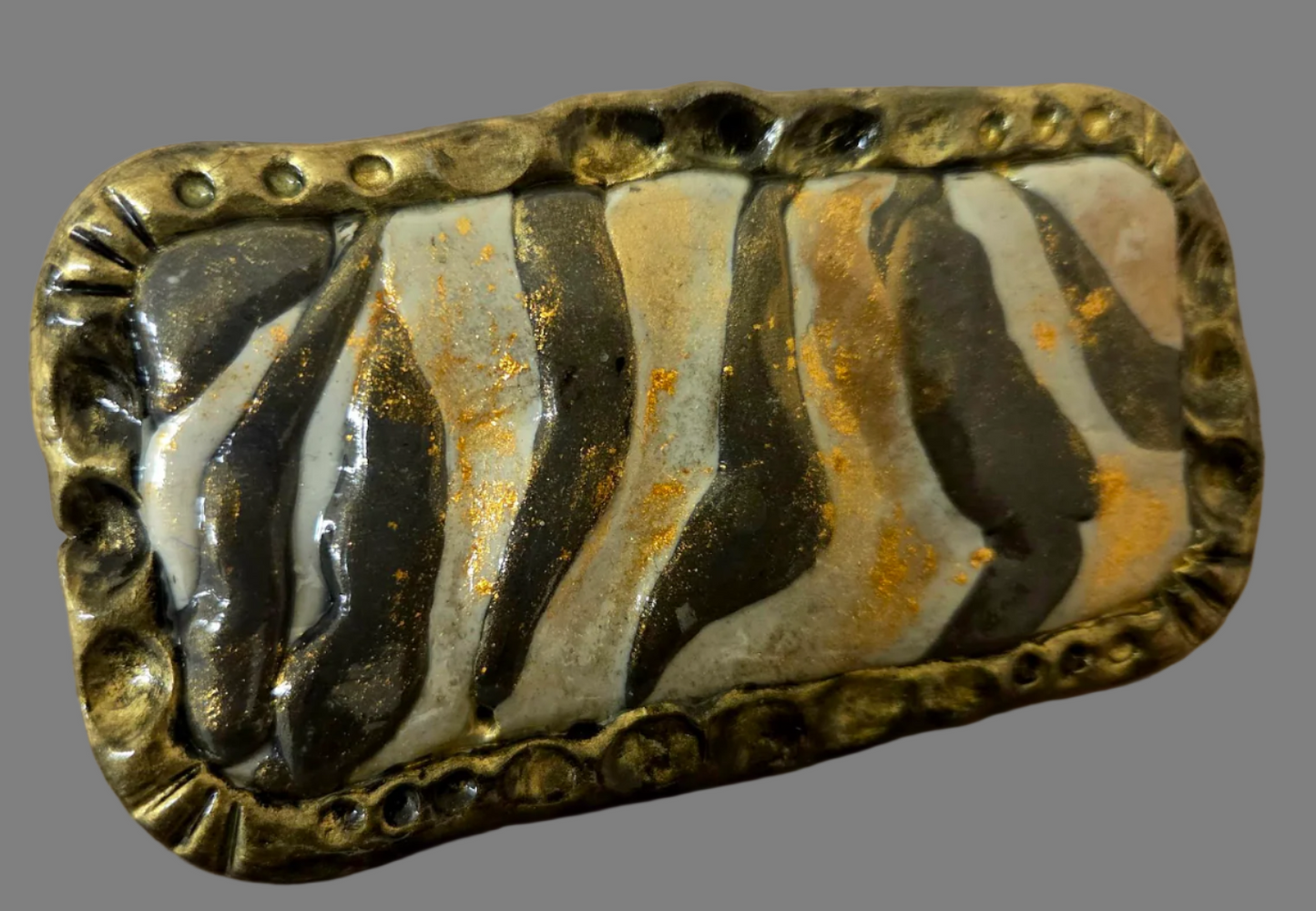 Sculpted & Caned Exotic Zebra Print Oversized Adjustable Hand Ring