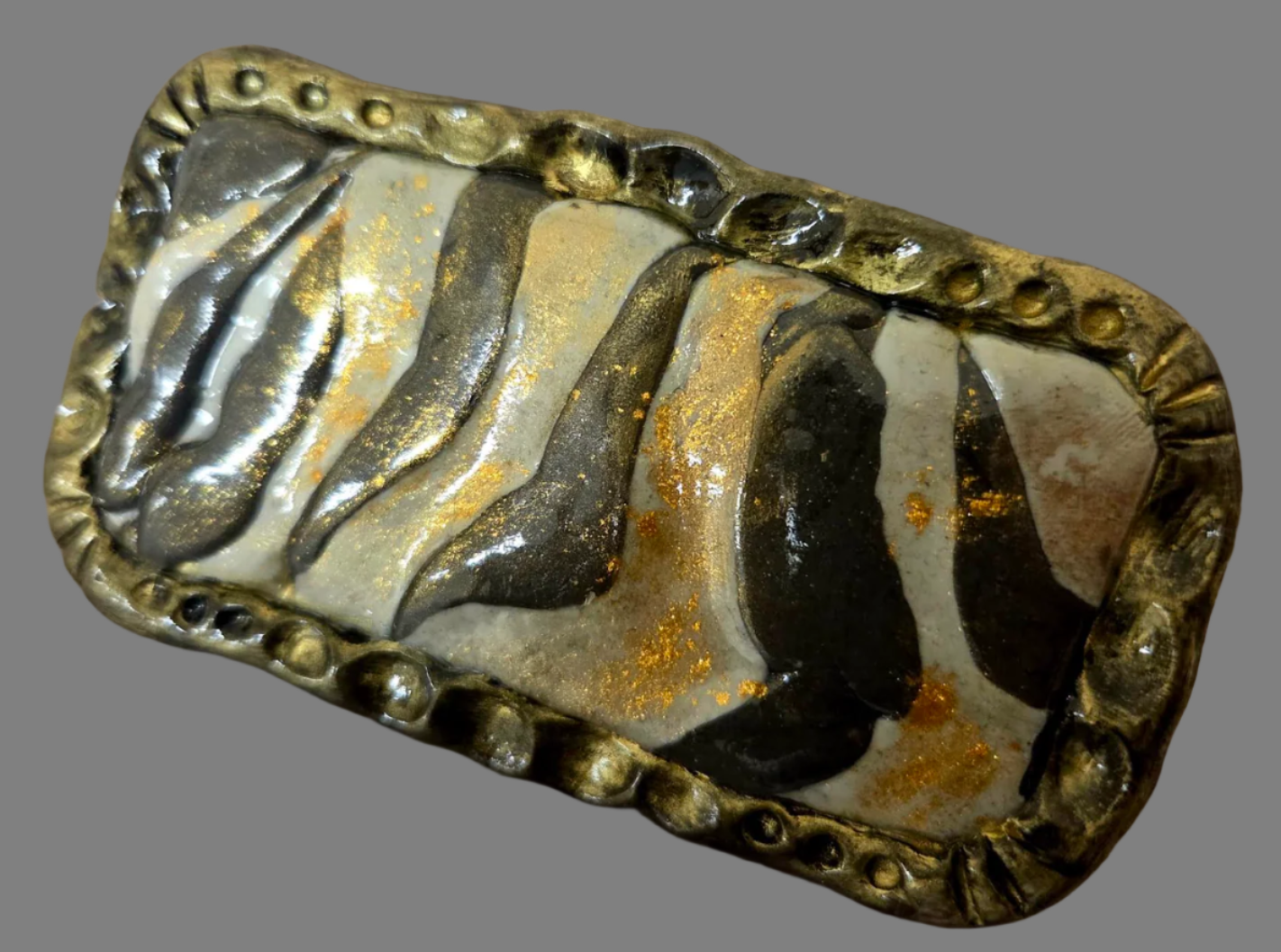 Sculpted & Caned Exotic Zebra Print Oversized Adjustable Hand Ring