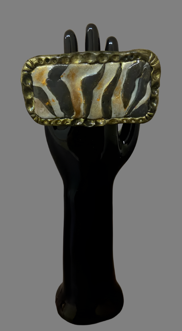 Sculpted & Caned Exotic Zebra Print Oversized Adjustable Hand Ring