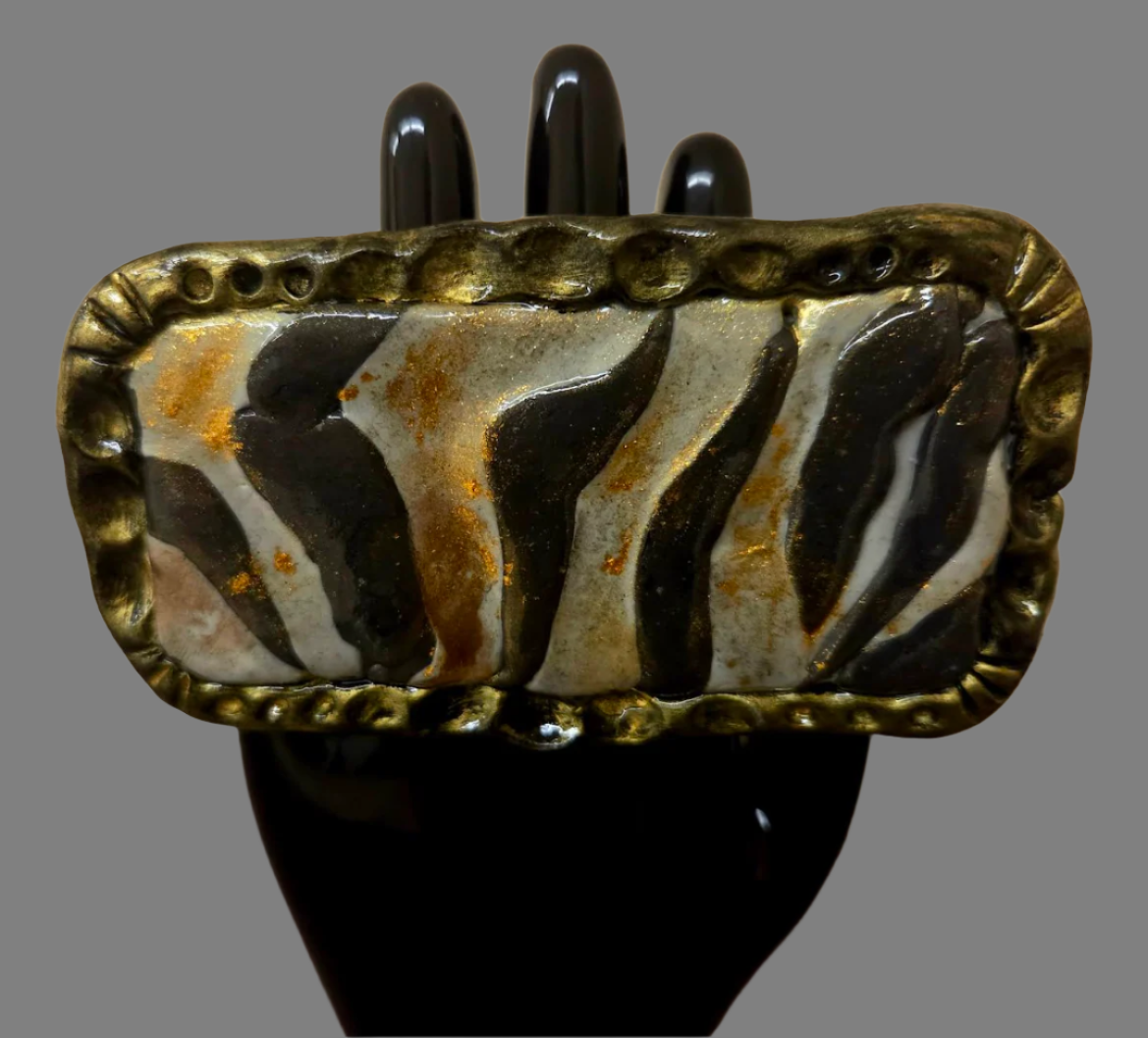 Sculpted & Caned Exotic Zebra Print Oversized Adjustable Hand Ring