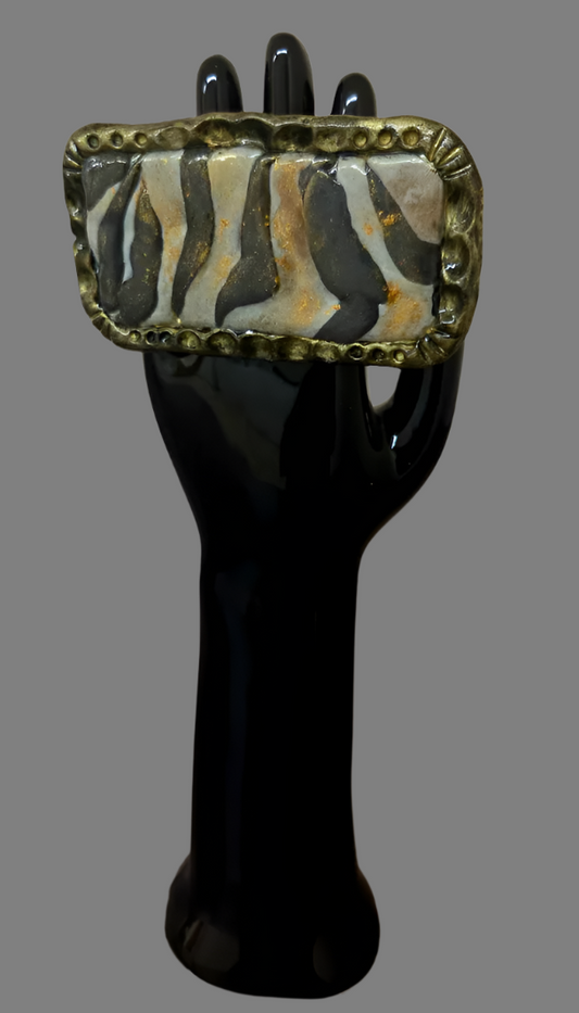 Sculpted & Caned Exotic Zebra Print Oversized Adjustable Hand Ring