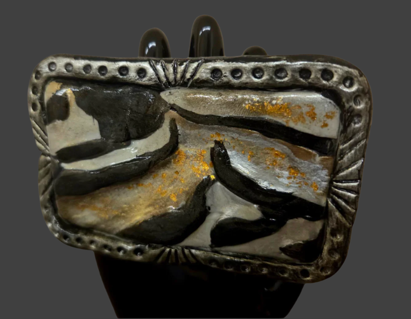 Zebra Print Sculpted Cane Oversized Adjustable Hand Ring - Exotic