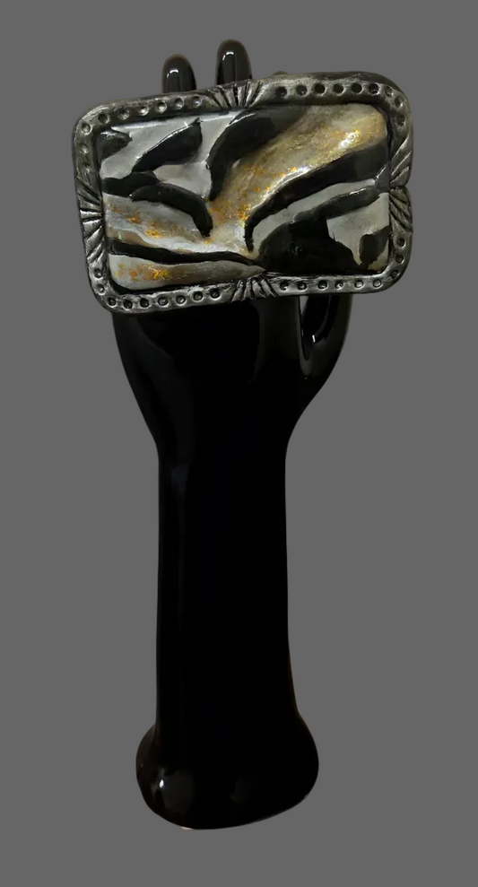 Zebra Pattern Sculpted Cane Oversized Adjustable Hand Ring - Unisex