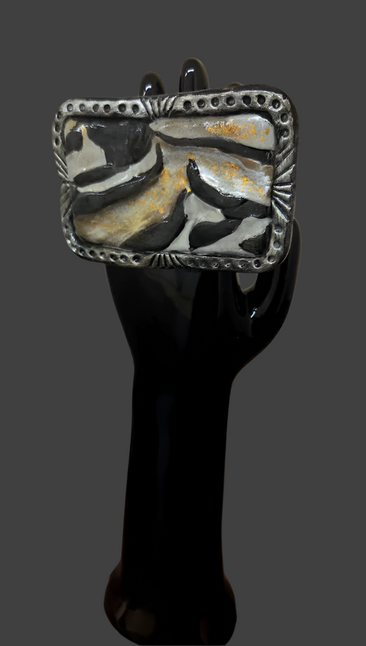 Zebra Print Sculpted Cane Oversized Adjustable Hand Ring - Exotic