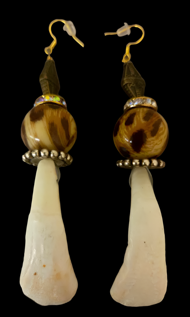 Buffalo Incisor Teeth & Leopard Shoulder Duster Pierced Earrings