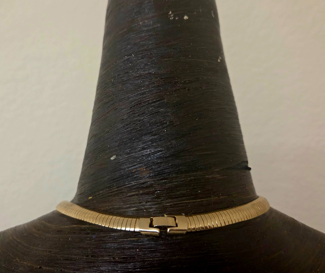 Sculpted Minimalist Driftwood Pendant On A Gold Tone Omega Chain