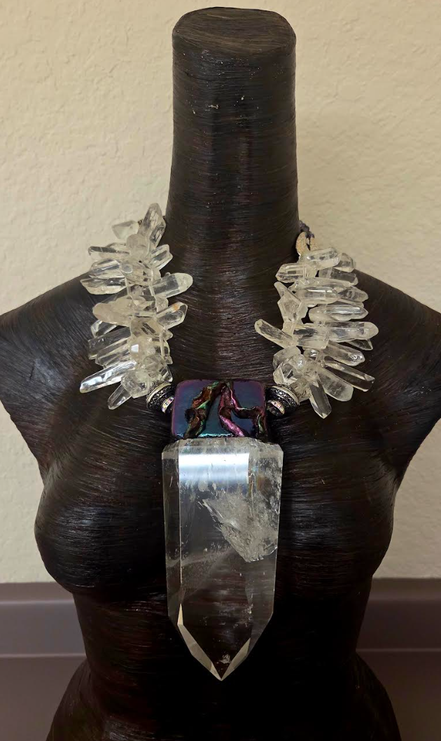 Phantom Quartz Sculpted Pendant On A Polished Branch Quartz Necklace