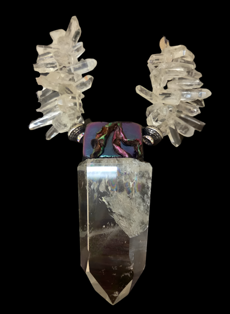Phantom Quartz Sculpted Pendant On A Polished Branch Quartz Necklace