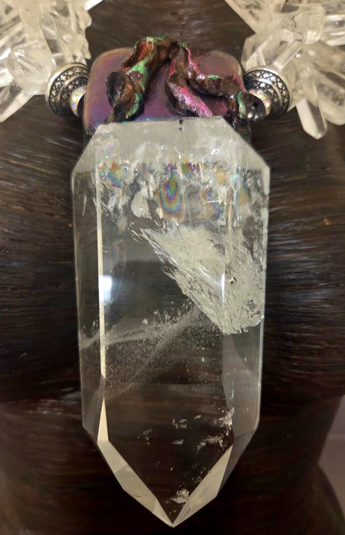 Phantom Quartz Sculpted Pendant On A Polished Branch Quartz Necklace