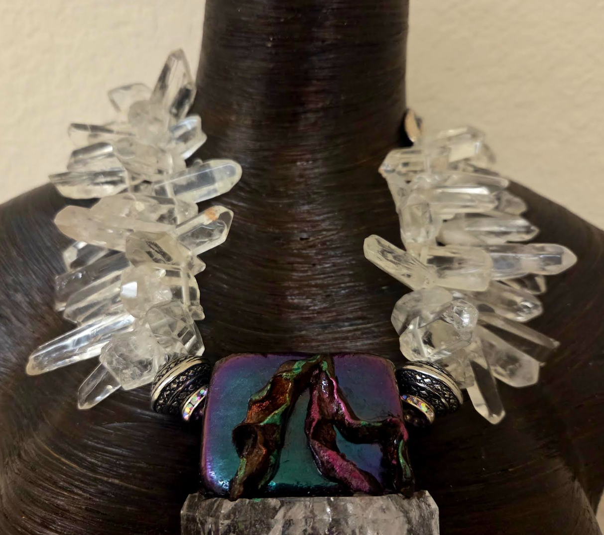 Phantom Quartz Sculpted Pendant On A Polished Branch Quartz Necklace
