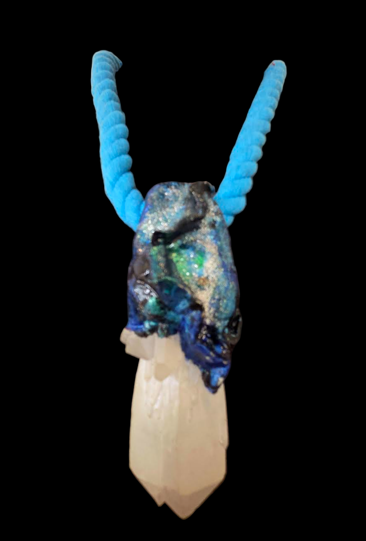 Sculpted White Record Keeper Quartz Pendant With Turquoise Rope