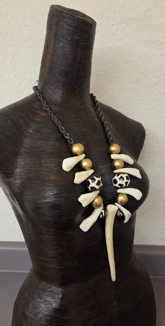Unisex Tribal Chest Piece with Antler, Bone & Buffalo Teeth - Exotic and Wild Warrior Statement Necklace