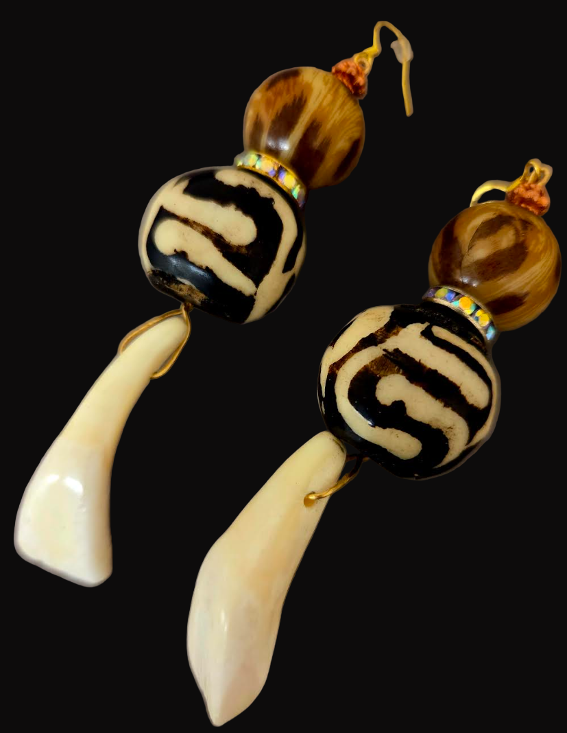 African Inspired Safari Shoulder Duster Earrings - Exotic & Wild Long Pierced Earrings