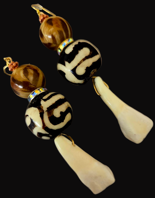 African Inspired Safari Shoulder Duster Earrings - Exotic & Wild Long Pierced Earrings