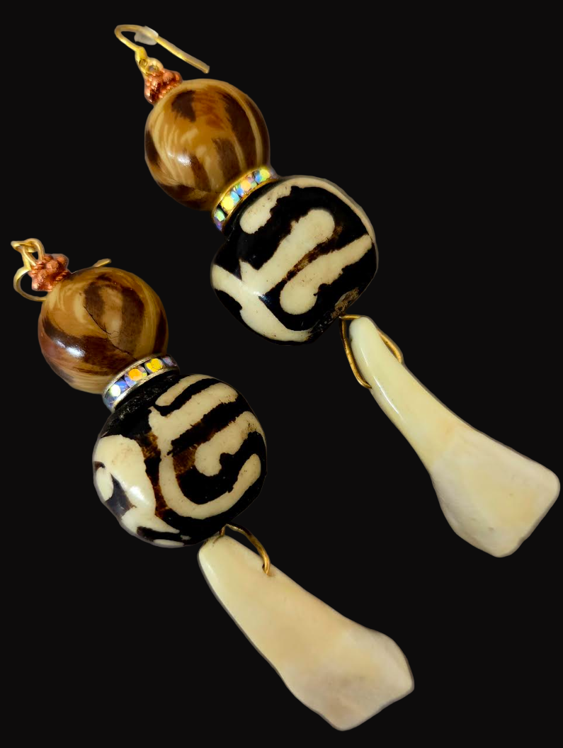 African Inspired Safari Shoulder Duster Earrings - Exotic & Wild Long Pierced Earrings