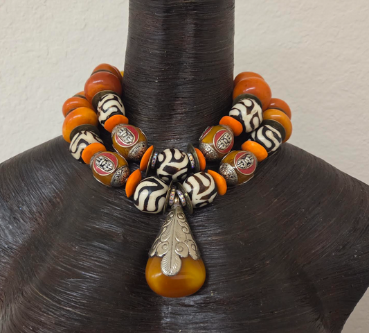 Tibetan African Ethnic Exotic Beaded Statement Necklace