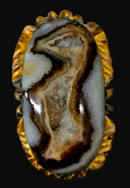 Earth Tone Druzy Agate Adjustable Statement Hand Ring - Showstopper