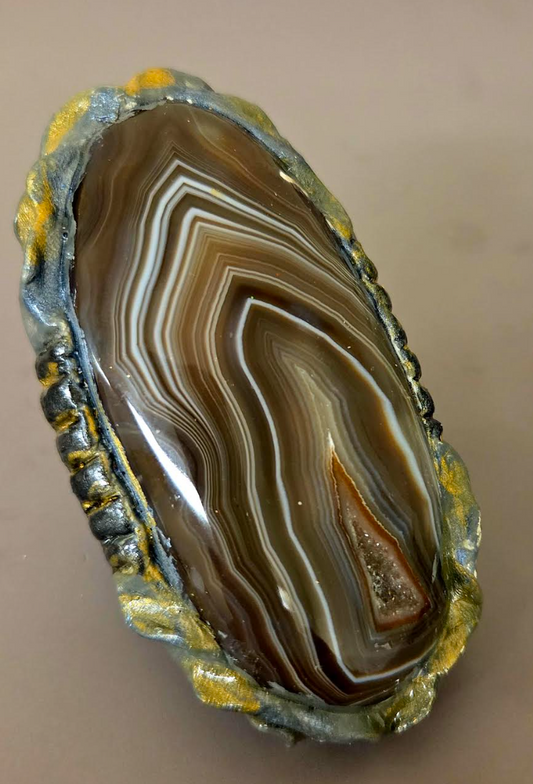 Brown & Gray Druzy Agate Sculpted Two Finger Statement Ring - Unisex