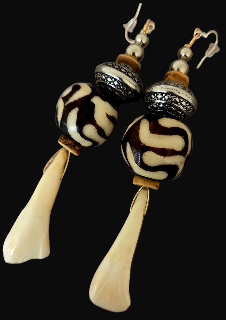 Wild Exotic Tribal Beaded Shoulder Dusters With Buffalo Incisor Teeth